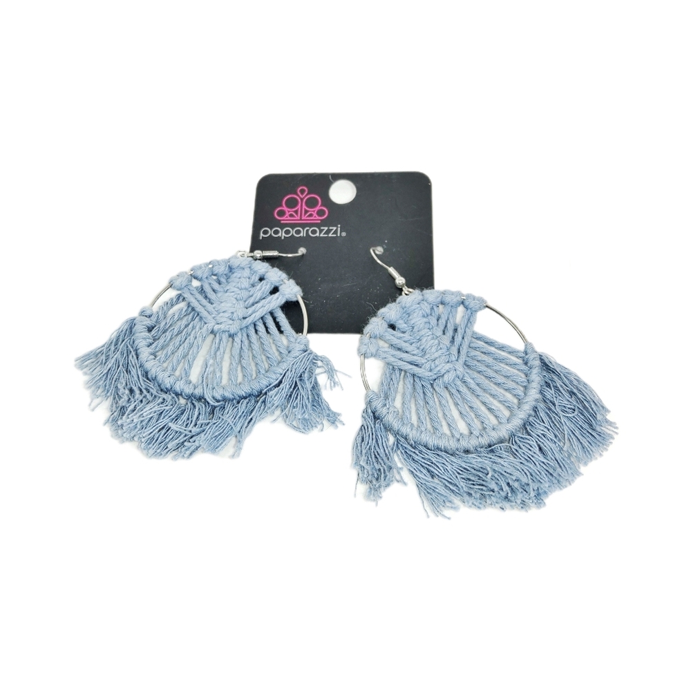 Paparazzi MACRAME Blue Earring Tassel Fringe